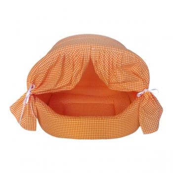 Kedi Köpek Yatağı Perdeli Ekose Desenli Turuncu ø 50×35 cm