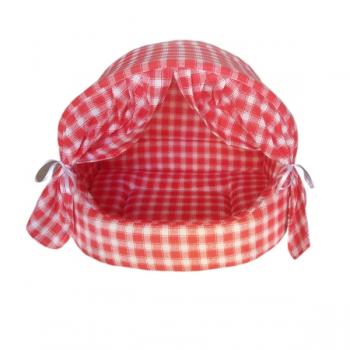 Kedi Köpek Yatağı Perdeli Ekose Desenli Kırmızı ø 50×35 cm