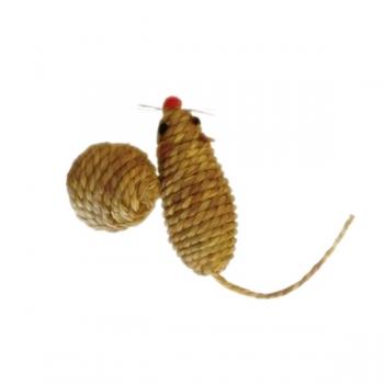 Kedi oyuncağı ikili set hasır örgü fare ve top 20*4 cm