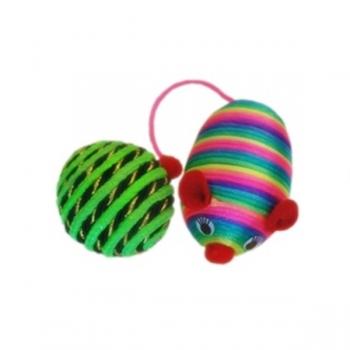 Kedi oyuncağı ikili set gökkuşağı fare ve top 17*5 cm