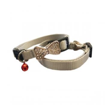 Fiyonklu Çanlı Kedi Boyun Tasması Max:36 cm-Min:22 cm Gri