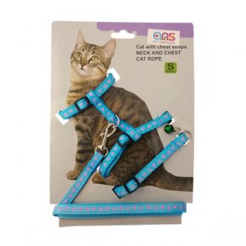 ANS Kalp Desenli Kedi Göğüs Bel Tasması Mavi