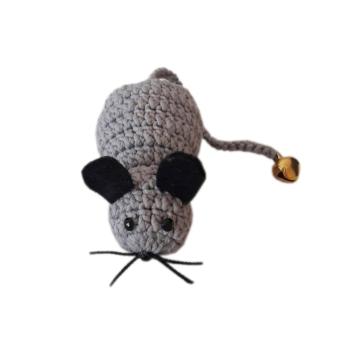 Kedi Oyuncağı Çanlı Örgü Fare  Gri 5-8 cm