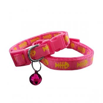Kedi Boyun Tasması Kılçık Desenli Çanlı 1 cm*18-30 cm Pembe