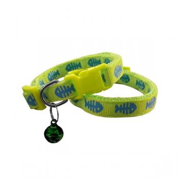 Kedi Boyun Tasması Kılçık Desenli Çanlı 1 cm*18-30 cm Yeşil