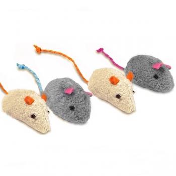Peluş kedi oyuncağı dörtlü fare gri ve krem 12*4 cm