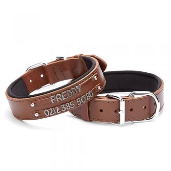 Doggie Deri Çift İsimlikli Köpek Tasması 3,5x47x55 cm Kahverengi