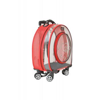 Markapet Şeffaf + Fileli Model Tekerlekli Kedi Köpek Taşıma Çantası 42 x 40 x 22 cm Kırmızı 15 kg