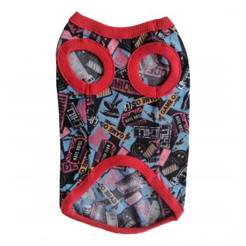 Köpek Kıyafeti Desenli Kırmızı Biyeli Tişört XXL 43 cm