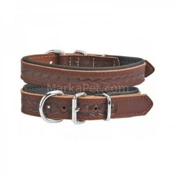 Doggie Desenli Deri Köpek Boyun Tasması 4*65 cm Kahverengi
