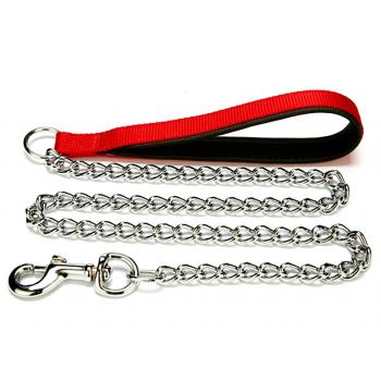 Doggie Comfort Dokuma Saplı Zincirli Gezdirme Kayışı Kırmızı 3,5x110 cm
