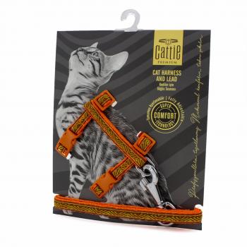 Cattie Premium Desenli Dokumadan El Yapımı Kedi Göğüs Takımı 40 cm Turuncu