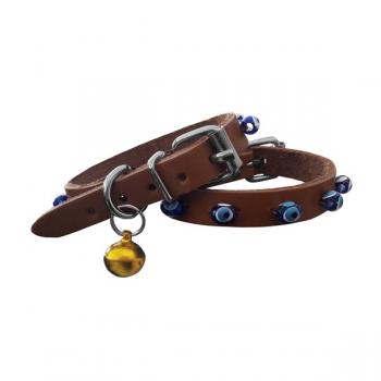 Nazar Boncuklu Küçük Irk Köpek Tasması 1,5x29 cm Kahverengi XLarge