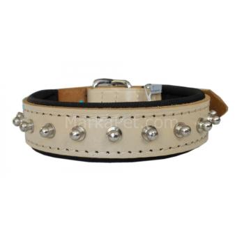 Doggie Yumuşak Doku Topuzlu Deri Boyun Tasması Krem 3*55 cm