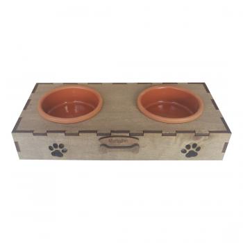 Markapet Ahşap Köpek Mama Su Kabı 200+200 ml