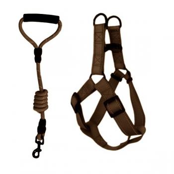 Köpek Göğüs Bel Tasma Ve Gezdirme Seti Min:50-Max:70 cm 120 cm Kahverengi