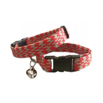 Elastik Örme Kedi Tasması Kırmızı-Gri 10 mm A=23/32 cm