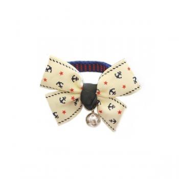 Papyonlu Kedi Tasması Max:27 cm-Min:19 cm Çapalı Krem