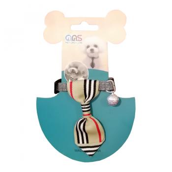 Ans Kravatlı Çanlı Köpek Boyun Tasması 20-33 cm Krem