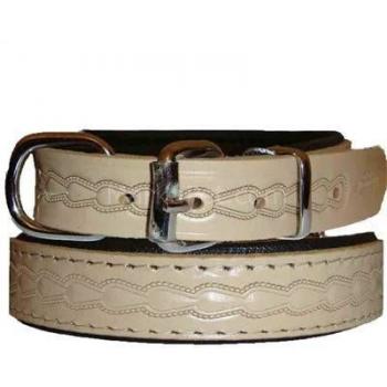 Doggie Yumuşak Doku Desenli Deri Boyun Tasması Krem 3,5x60cm