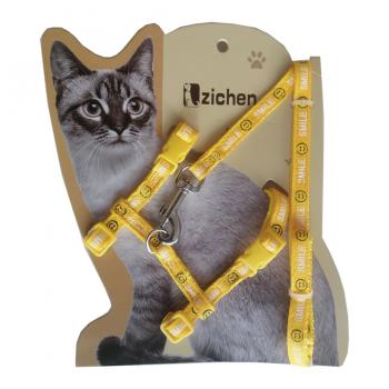 Atlantik Sarı Smile Desenli Kedi Göğüs Bel Tasması 20*32 cm