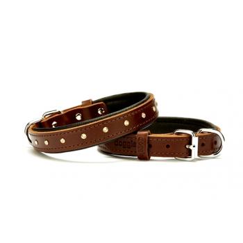 Doggie Kristal Taşlı Deri Köpek Boyun Tasması 2 cm / 45 cm Kahverengi