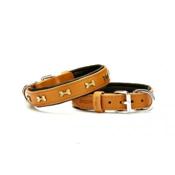 Doggie Metal Kemik Desenli Deri Tasma 2,5 cm / 50 cm Kamel