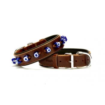 Doggie Nazar Boncuklu Boyun Tasma 3,5x60 cm Kahverengi