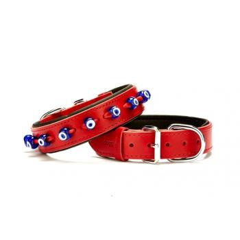 Doggie Nazar Boncuklu Deri Tasma 3,5x60 cm Kırmızı