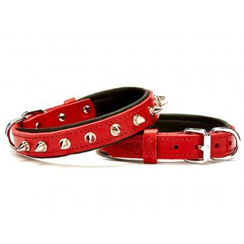 Doggie Konforlu Deri El Yapımı Çivili Köpek Boyun Tasması 2x35-40cm Kırmızı