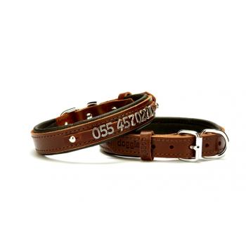 Doggie Deri İsimlikli Köpek Tasması 2x35-40 cm Kahverengi