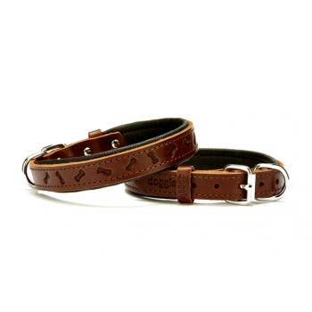 Doggie Kemik Desenli Deri Köpek Boyun Tasması 2,5x37x45 cm Kahverengi