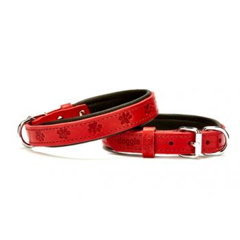 Doggie Pati Desenli Deri Köpek Boyun Tasması 2x30x35 cm Kırmızı
