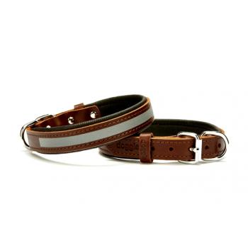 Doggie Reflektörlü Deri Köpek Boyun Tasması 2 cm / 55 cm Kahverengi
