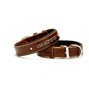 Doggie Deri İsimlikli Köpek Tasması 3x42-50 cm Kahverengi