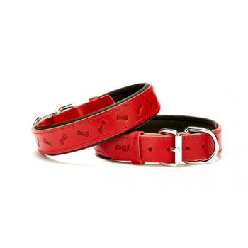 Doggie Kemik Desenli Deri Köpek Boyun Tasması 3x42x50 cm Kırmızı
