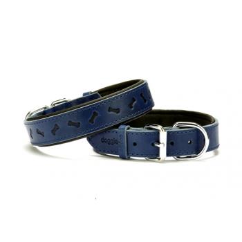 Doggie Kemik Desenli Deri Köpek Boyun Tasması 3x42x50 cm Mavi