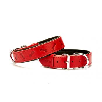 Doggie Kemik Desenli Deri Köpek Boyun Tasması 4x47x55 cm Kırmızı