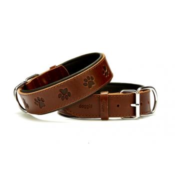 Doggie Pati Desenli Deri Köpek Boyun Tasması 4x52x60 cm Kahverengi
