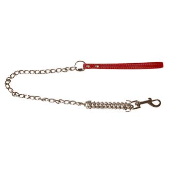 Deri Tutmalı Yaylı Zincir Köpek Gezdirme Zinciri Yaylı Kırmızı