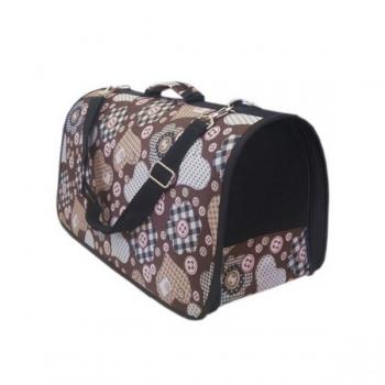 ANS Siyah Kalp Ve Düğme Desenli Kedi Köpek Taşıma Çantası L 47-26-26