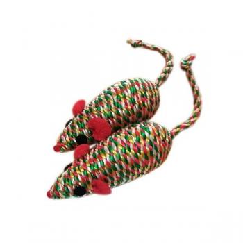 Kedi Oyuncağı İkili Renkli Örgü Fare 17*3 cm