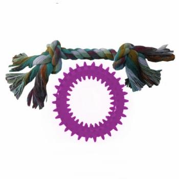 Köpek Diş Bakım Oyuncağı Simit 15 cm Ve Örgü Halat 18 cm Pembe