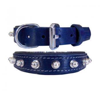 Doggie Yumuşak Doku Topuzlu Deri Boyun Tasması Mavi 3*55 cm